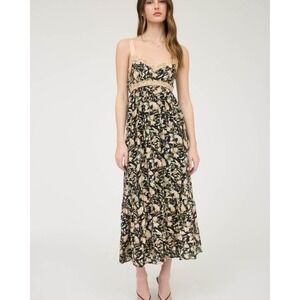 Mine Floral Tiered Midi Dress Women's Medium Lace Trim Cottagecore Boho Coquette
